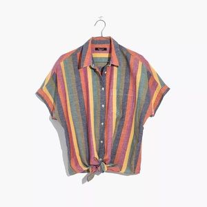 Madewell Women’s Short-Sleeve Tie-Front Shirt in Rainbow Stripe Size XS